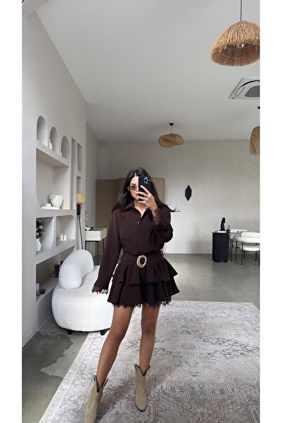 Buket Teke Rochie premium cu dantelă maro cu două straturi