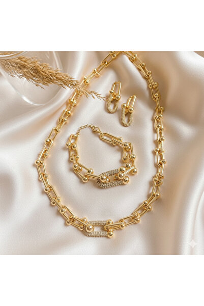 SEKATAŞ Tifany Model Gold Renk Rodyum Üzeri Altın Kaplama Set ( Kolye-Bilekli...