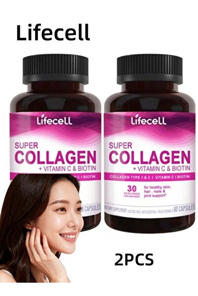 Lifecell عبوتان من مكمل غذائي سوبر كولاجين ببتيدات (مع فيتامين سي والبيوتين) ...