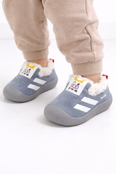 Superbaby Gray fur-lined shoes - Stripes