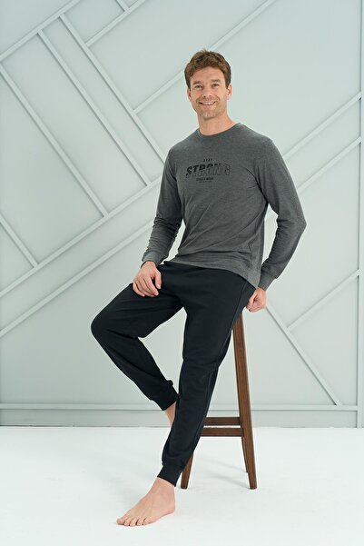 Owersleep Set de pijamale interlock pentru bărbați, cu gât crewneck |   Antra...