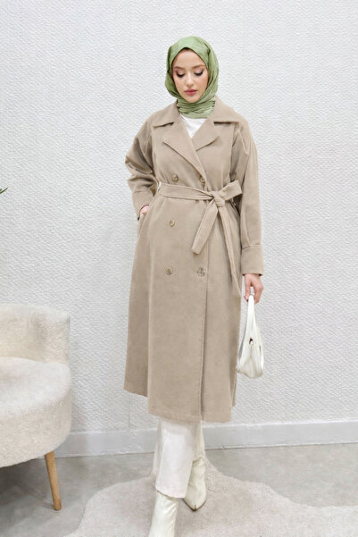 Tesettür Diyarı Yenal Unlined Belted Hijab Coat - Mink