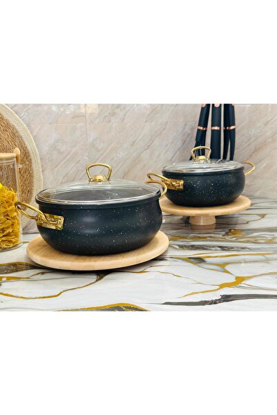 Protef 4 Parça Granit Kaplama Tencere Seti Siyah – Gold Kulplu | 20 cm & 24 c...