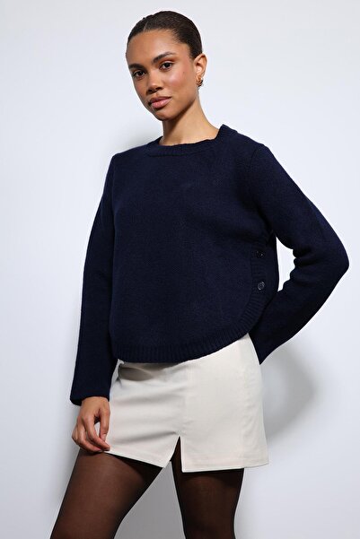 Antioch Navy Blue Button Detailed Knitwear Sweater