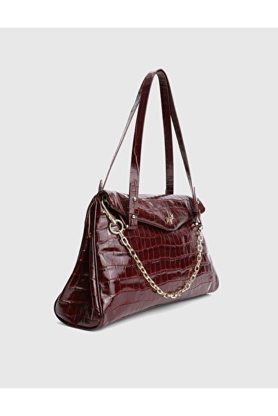 İLVİ Toby Genuine Crocodile Leather Claret Red Women's Shoulder Bag