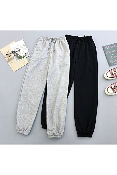 Eşofmancım Men'S-Women's Double Black-Grey Elasticated Leg Sweatpants