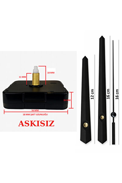 EXİZ TİCARET Askısız 18 mm Akar Sessiz Duvar Saati Mekanizması -Metal akrep-y...