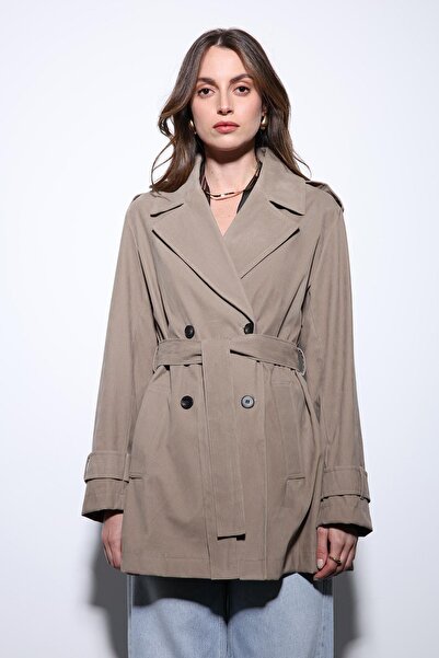Antioch Beige Suede Look Women's Trench Coat