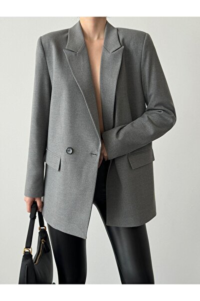 Bak'ap Premium Trend Oversized Anthracite Polyviscon Blazer Jacket