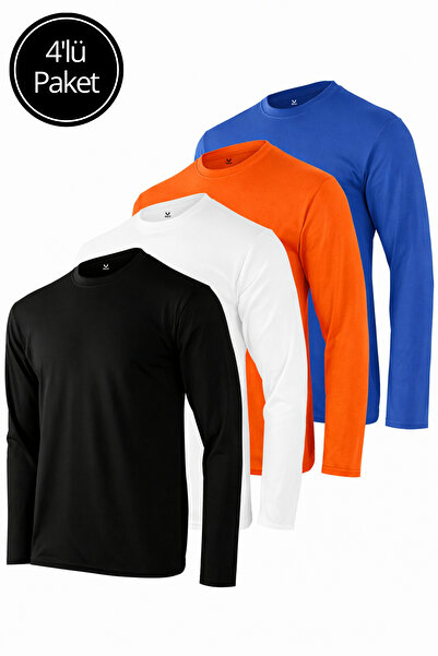 Rich Men's Black-White-Orange-Blue 4-Pack Basic Long Sleeve Athlete Bodysuit