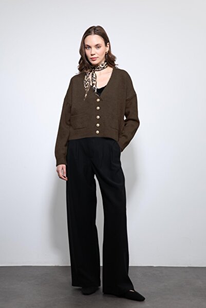 Antioch Coffee Wool Blend Cardigan