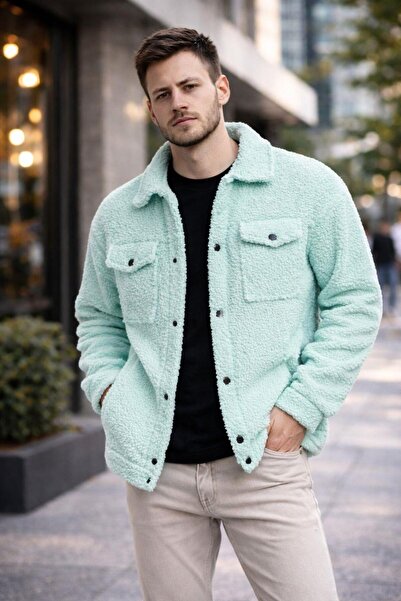 Polo State Men's Oversized Plush Sherpa Jacket with Fleece Inside Mint
