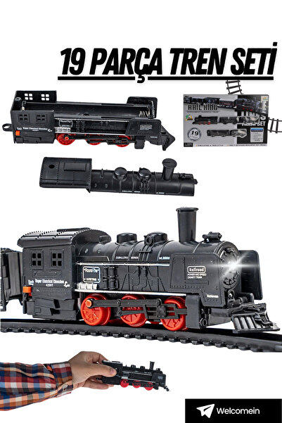 welcomein 19 Parça Işıklı Pilli Klasik Tren Seti 102 Cm 3 Binek Tren 1 Yük Tr...