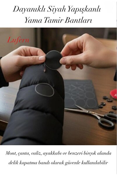 Lufern Dayanıklı Siyah Yapışkanlı Yama Tamir Bantları Yırtık Delik Aşınma Kum...