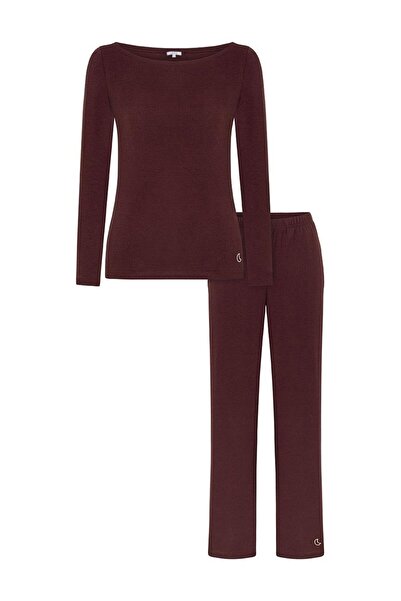 Jaya Bambu Uzun Kollu Pijama Takımı / Bordo