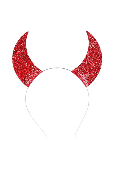 OEM Headband with horns, 28 x 12 cm, silk, plastic, red