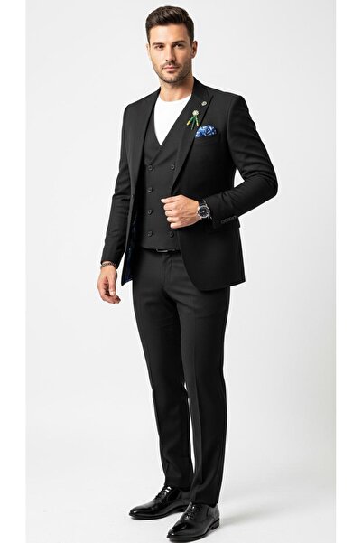 Plus Scorpion بدلة رجالية من 3 قطع |   ياقة مدببة، زر واحد، فتحات مزدوجة، قما...