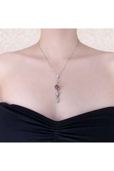 Amari Silver Y Necklace with Pink Stone