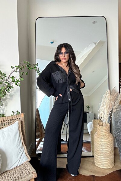 Sohotique By P Parachute Fabric Pocket Detailed Knitwear Set Black