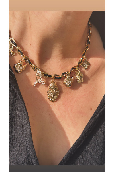 By Song Aksesuar Altın kaplama zincirli charm kolye