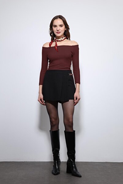 Antioch Burgundy Open Shoulder Detailed Top