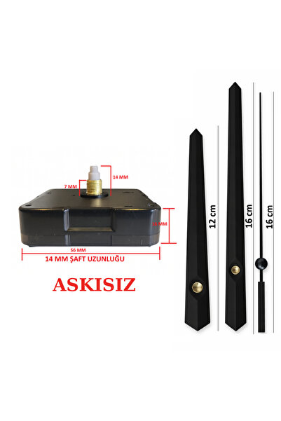 EXİZ TİCARET Askısız 14 mm Akar Sessiz Duvar Saati Mekanizması -Metal akrep-y...