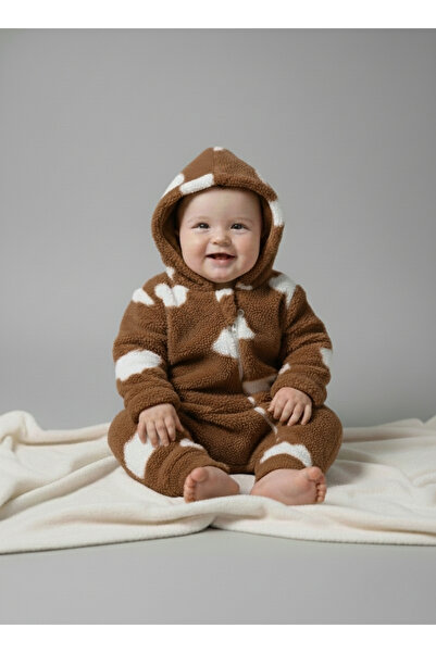 LOGO AKSESUAR Bebek Peluş Welsoft Bulut Baskılı Kapşonlu Tulum