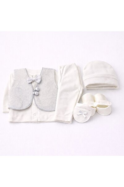 kizu Set elegant de botez pentru bebeluș 0-3 luni cu vestă brodată