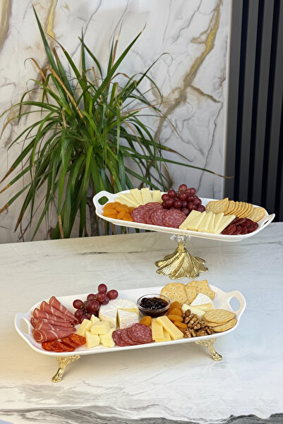 MAY HOME 2'Li Porselen Kayık Sunum Tabağı & Kulplu Yemek Servisliği