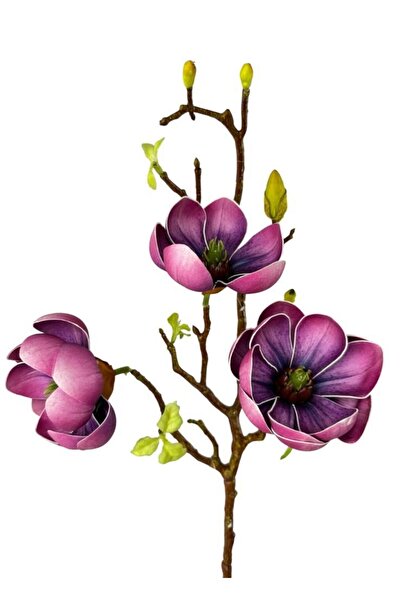 Nettenevime Yapay Çiçek Eva Mürdüm Manolya 3 Çiçekli Uzun Dal 70cm Gerçeksi Doku