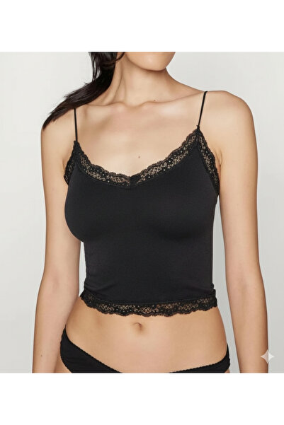 RİEMA Women's Black Lace Rope Strap V-Neck Flexible Diver K Bustier Bralet 95...