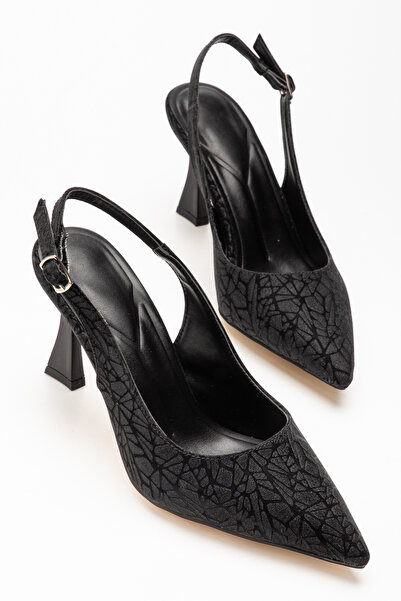 gümüştopuk Back Open Glitter Material Heeled Evening Dress Shoes