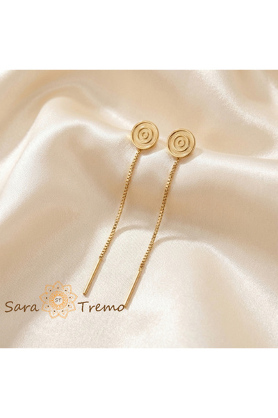 SaraTremo Lucky Circle Earrings – 18K Plated Wire Earrings Brazil, 7 cm