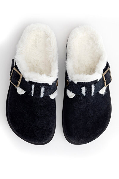 alamoda Lunela Women's Genuine Leather Fur Slippers Women's Sabo Slippers Bla...