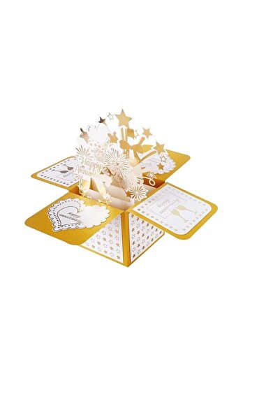 OEM 3D birthday card, 8 x 8 cm, paper, gold, white