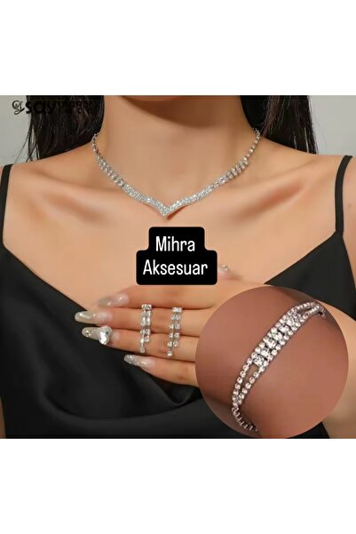Mihra Aksesuar Necklace Earrings Bracelet Triple Set