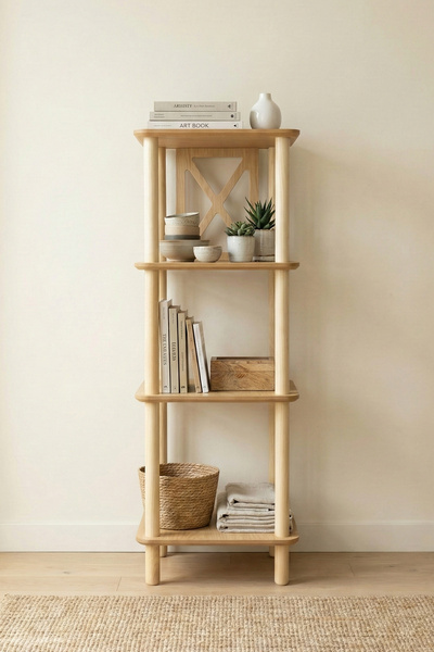 CMDWOOD VIVO R4 Doğal Ahşap 4 Raflı Raf Ünitesi – Kitaplık & Dekor Rafı - Sal...