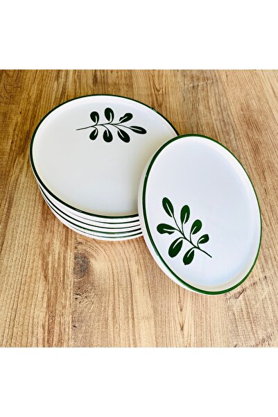 NOKTAPORSELENVESERAMİK Kahvaltı ve pasta tabağı zeytin dalı baskılı 6’lı set ...