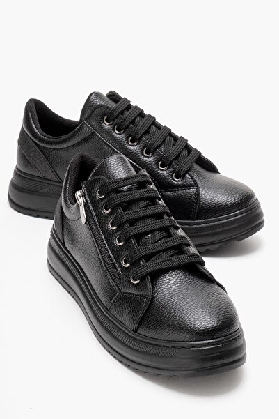 CCWAY AYAKKABI Pantofi de damă cu fermoar; PIELE NEGRĂ