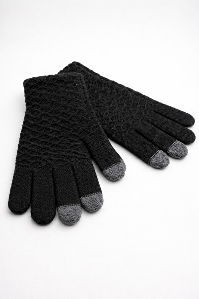 SİSTEM PELUŞ Stylish Women's Gloves with Knitted Pattern Compatible with Touc...