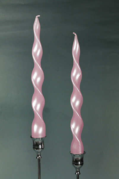 Lusora Design Spiral Şamdan Mumu 2 Adet - Sedefli Pembe