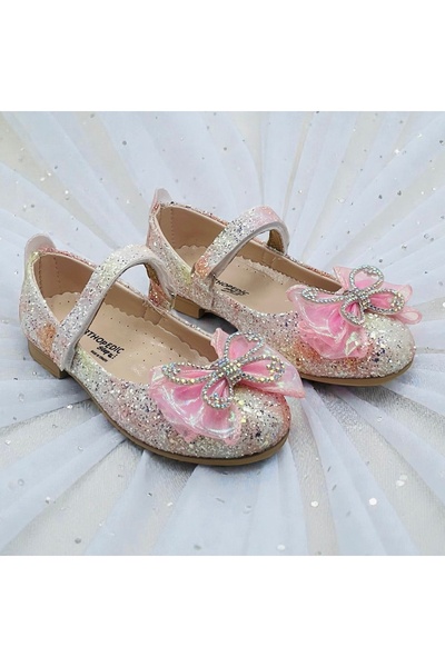 Guppy Kids Girl's Glittery Butterfly Bow Orthopedic Sole Ballerinas