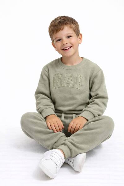 NOBLEKIDS Embroidered Logo Khaki Set – Unisex, 3 Thread Non-Brushed, 100% Cot...