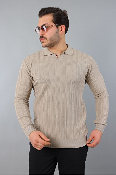 masso Men's Polo Neck Striped Knitwear
