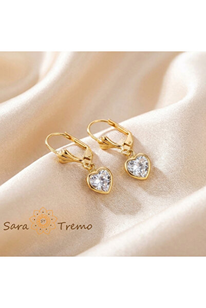 SaraTremo Cercei inimă transparentă – Cercei placați cu aur 18K, Brazilia, 2,...