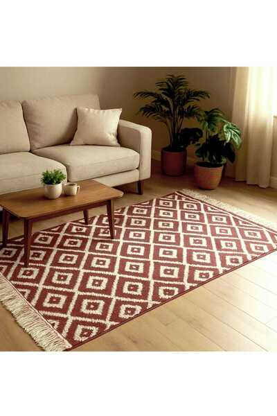 OEM Traditional rug, double-sided, size 80 x 125 cm brown and cream geometric