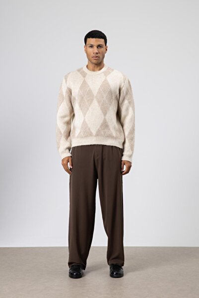 VAMOSCLO Baklava Patterned Oversized Sweater Beige