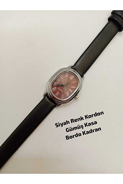 Brality Bordo Dial- Minimal Vintage Design - Black Color Flat Band - Silver C...