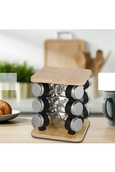 idem Suport rotativ pentru condimente din lemn cu 12 recipiente din sticla