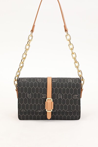 Levidor Black-Camel Belt Detail Shoulder Bag